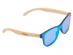 Очки солнцезащитные из бамбука с зеркальными линзами «Rockwood Motion» с гравировкой, Цвет синий/натуральный