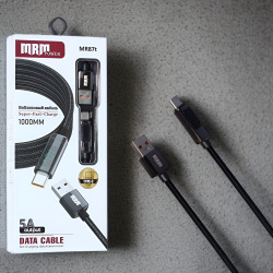 Кабель USB MRM MR87t USB Type-C, длина 1000мм, ток 5А, черный / Поддержка Super-Fast-Charge
