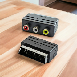 Адаптер SCART OUT (M) на 3 RCA (F) без переключателя, черный / Переходник для подключения SCART к RCA