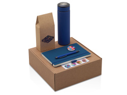 Набор «Warmpage» с термосом, блокнотом, ручкой и чаем, Цвет серый, темно-синий