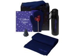 Подарочный набор «Re:Air» с варежками, шарфом и термосом, Цвет синий