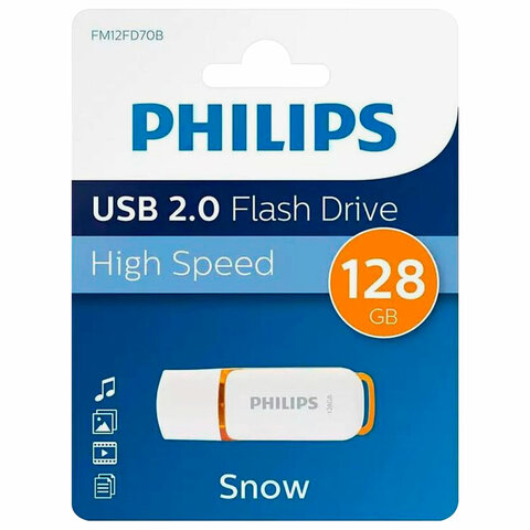 Флеш-диск 128 GB PHILIPS SNOW, разъем USB 2.0, желтый, FM12FD70B/97