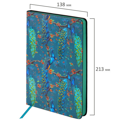 Ежедневник недатированный А5 (138х213 мм), BRAUBERG VISTA, под кожу, гибкий, 136 л., "Peacocks", 112032
