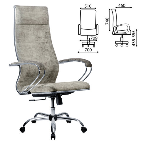 Кресло офисное МЕТТА "L1m 42", хром, сиденье и спинка мягкие, велюр, светло-серое