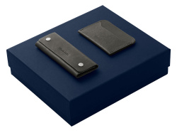 Подарочный набор Long River: картхолдер, ключница, Размер С лого, Цвет черный/синий