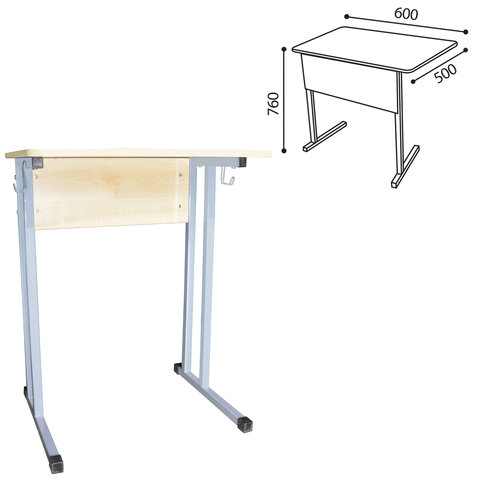 Стол-парта 1-местный нерегулируемый "Умник", 600х500х760 мм, рост 6, серый каркас, ЛДСП клён
