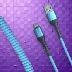 Кабель R22 USB Type-A - Micro, длина 1200мм, витой, резиновый, синий / Удобство и надежность для повседневного использования