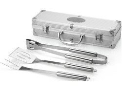 Набор для барбекю в кейсе: лопатка, щипцы, вилка «Salvy», Цвет серебристый