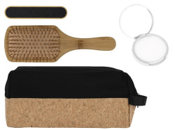 Подарочный набор с расческой, пилкой для ногтей, бальзамом для губ в косметичке, Цвет черный