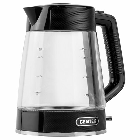 Чайник CENTEK CT-1014, 1,7 л, 2200 Вт, закрытый нагревательный элемент, стекло, черный, CT-1014 Black