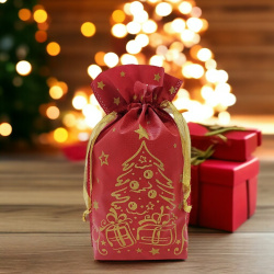 Праздничная упаковка в форме мешочка "Елочка" из полиэстера, красный / Идеальное украшение для новогодней елки