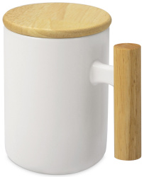 Кружка с ручкой и крышкой из каучукового дерева «Jeny», Цвет белый, натуральный
