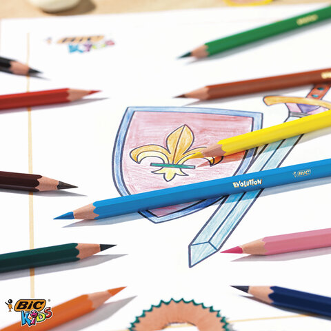 Карандаши цветные BIC "Kids ECOlutions Evolution", 18 цветов, пластиковые, заточенные, европодвес, 937513