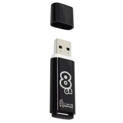 Флеш-диск 8 GB, SMARTBUY Glossy, USB 2.0, черный, SB8GBGS-K