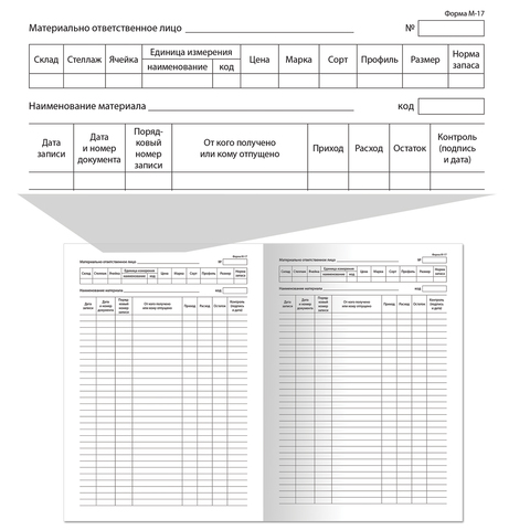 Книга складского учета материалов форма М-17, 48 л., картон, блок офсет, А4 (198х278 мм), STAFF, 130191