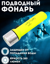Светодиодный ручной фонарь для дайвинга, охоты и рыбалки, экстремальных условий на батарейках 180 Люмен Flashlight for diving Shallow Light