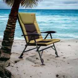 Кресло карповое складное, зеленый / Мягкое со спинкой и подлокотниками