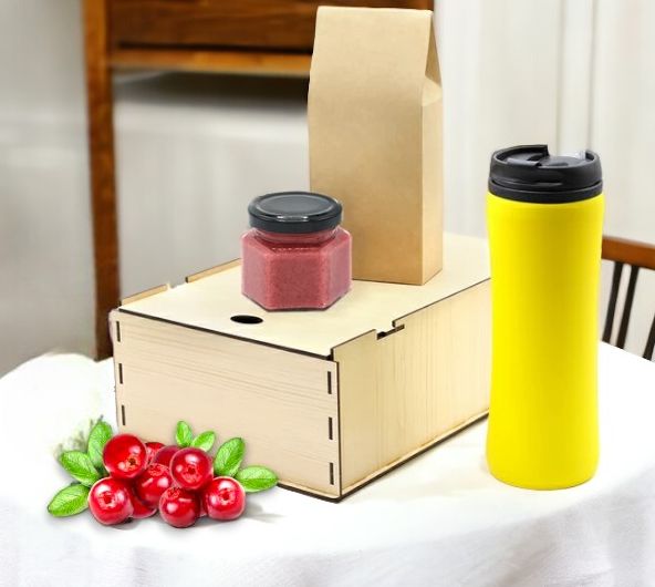 одарочный набор Ирвин / Набор из термокружки Miora, баночки мёда и чёрного чая в подарочной коробке
