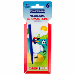 Фломастеры 6 ЦВЕТОВ CENTROPEN "Пингвины", смываемые, вентилируемый колпачок, 7790/6ET, 7 7790 0686