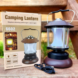 Кемпинговая лампа в стиле ретро Camping lantern 6602 с регулируемой яркостью (USB или батарейки, 3 режима работы) продажа и отгрузка коробками кор/48 шт