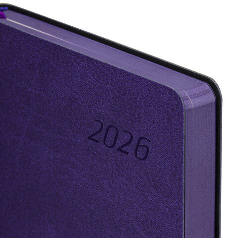 Ежедневник датированный 2026 А5 138x213 мм, BRAUBERG "Stylish", под кожу, гибкий, фиолетовый, 117100