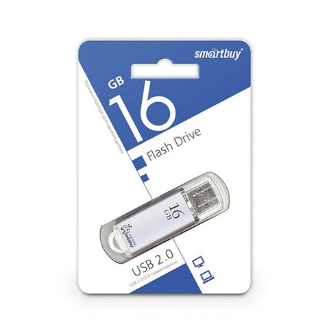 Флеш-диск 16 GB, SMARTBUY V-Cut, USB 2.0, металлический корпус, серебристый, SB16GBVC-S