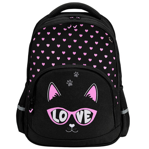 Рюкзак BRAUBERG SOFT, 2 отделения, 3 кармана, "Cool cat", СВЕТЯЩИЙСЯ, 40х31х15 см, 273118