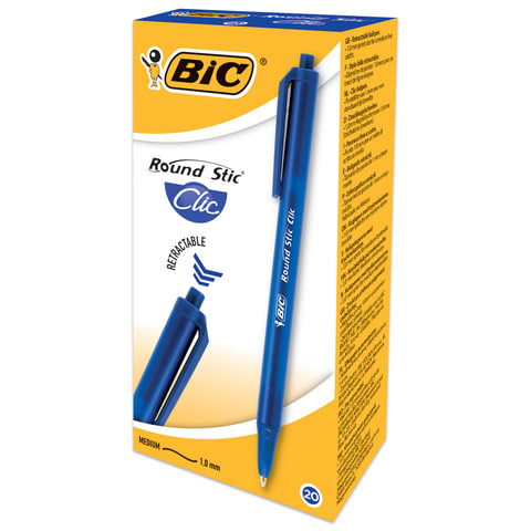 Ручка шариковая автоматическая BIC "Round Stic Clic", СИНЯЯ, узел 1 мм, линия письма 0,32 мм, 926376