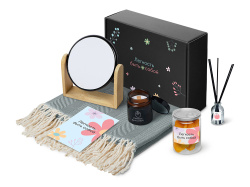Подарочный набор «Re:f. Shelter»  с пледом, зеркалом, свечой и диффузором, Цвет синий
