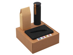 Набор «Draftea» с блокнотом, ручкой, термосом и чаем, Цвет черный, коричневый