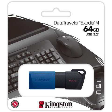 Флеш-диск 64GB KINGSTON DataTraveler Exodia M, разъем USB 3.2, черный/синий, DTXM/64GB