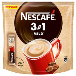 Кофе растворимый порционный NESCAFE "3 в 1 Мягкий", КОМПЛЕКТ 20 пакетиков по 14,5 г, 12460876