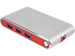 Хаб 8-в-1 Type-C «Hermes», USB 3.0 x 3, Type-C PD, HDMI, LAN, картридер, Цвет красный