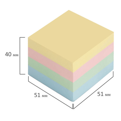 Блок самоклеящийся (стикеры), BRAUBERG, ПАСТЕЛЬНЫЙ, 51х51 мм, 400 листов, 4 цвета, 122858
