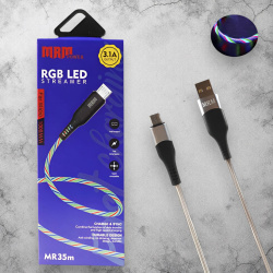 Кабель USB MRM MR35m USB-Micro, длина 1000мм, ток 3.1А, черный / Светящийся дизайн и скорость передачи данных