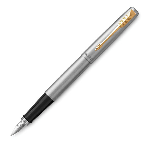 Ручка перьевая PARKER "Jotter Stainless Steel GT", корпус серебристый, позолота, синяя, 2030948