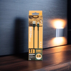 Кабель USB MRM MR16m USB-Micro, длина 1000мм, ток 3.1А, черный / LED-подсветка и быстрая зарядка