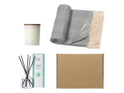 Подарочный набор для дома с пледом, свечой и диффузором, Цвет серый