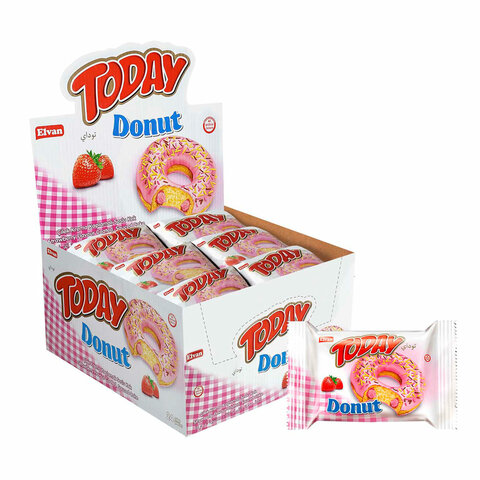 Кекс TODAY "Donut", со вкусом клубники, ТУРЦИЯ, 24 штуки по 40 г в шоу-боксе, 1367