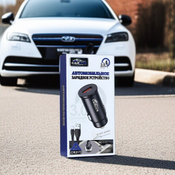 Автомобильное зарядное устройство Carlive CR21t, поддержка QC3.0, 1 USB-порт, мощность 12 Вт, кабель Type-C 1 м, черный / Супер быстрая зарядка с защитой