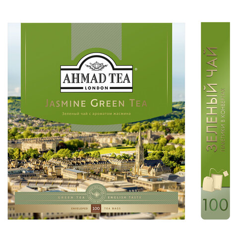 Чай AHMAD (Ахмад) "Jasmine Green Tea" зелёный с жасмином, 100 пакетиков в конвертах по 2 г, 475i-08