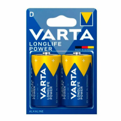 Батарейки алкалиновые КОМПЛЕКТ 2 шт., VARTA LONGLIFE POWER, D (LR20, 13А), блистер, 4920121412