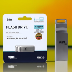 USB-накопитель MRM MB39, алюминий, 128 ГБ, USB 3.0, High speed, серый / Скорость и стиль в компактном дизайне