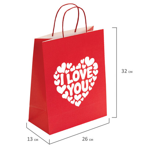 Пакет подарочный (1 штука) 26х13х32 см (L) "Love Kraft", крафт, ЗОЛОТАЯ СКАЗКА, 700843