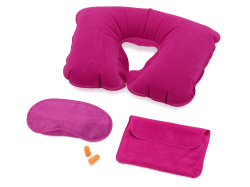 Набор для путешествий «Глэм», Цвет маска - лиловый, подушка, чехол - фуксия, беруши - оранжевый