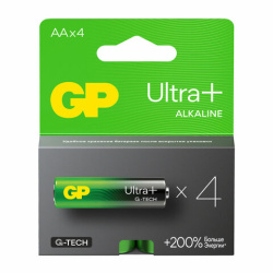 Батарейки КОМПЛЕКТ 4 шт., GP Ultra Plus G-Tech, AA (LR6), алкалиновые, пальчиковые, 15AUPA21-2CRSB4