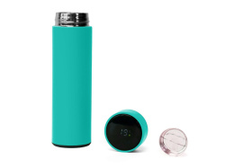 Термос FAMILY MARK LED, индикатор, soft touch, Цвет бирюзовый