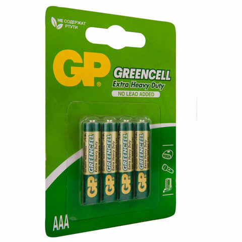 Батарейки КОМПЛЕКТ 4 шт., GP GreenCell AAA (R03, 24G), солевые, мизинчиковые, блистер, 24G-2CR4