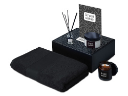 Подарочный набор «Re:y. Care» с полотенцем, солью для ванны и диффузором, Цвет черный
