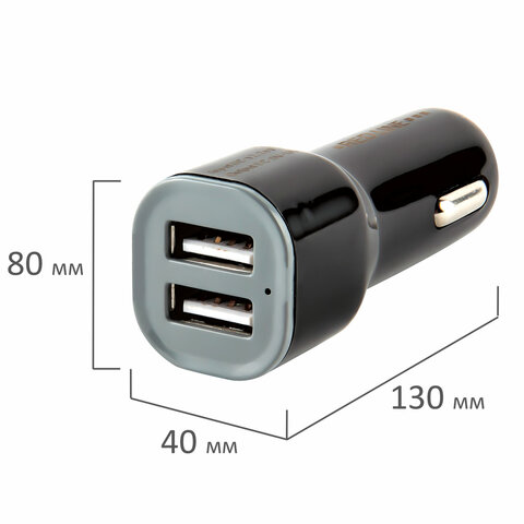 Зарядное устройство АВТОМОБИЛЬНОЕ, 2 порта USB, выходной ток 1А, черное, RED LINE AC-1A, УТ000010345